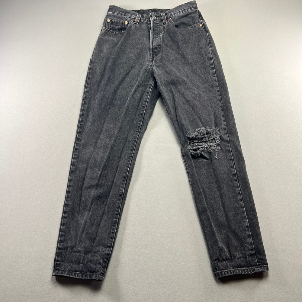 Vintage Levi's 501 81 Jeans Womens 26x29 Black Distressed Slightly Tapered Leg